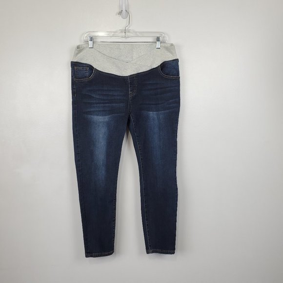 Maternity Skinny Dark Wash With Fading & Whiskering Denim Jeans Size XL - Picture 1 of 8